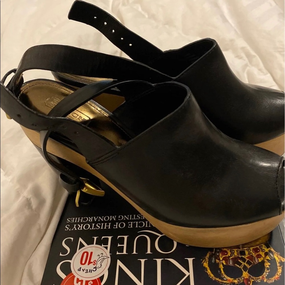 Coach wedge black leather sandals size 8 - Picture 2 of 5